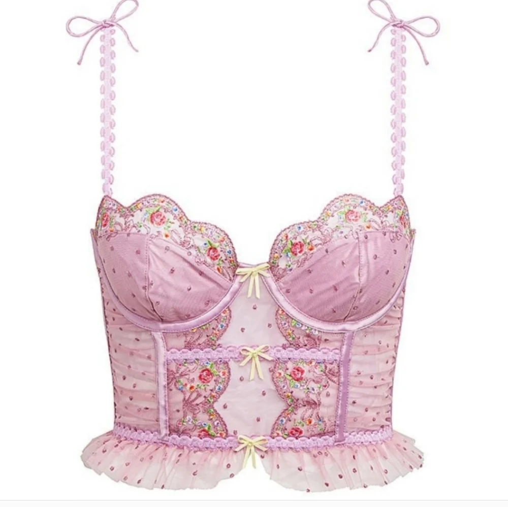 New!For Love And Lemons Daphne‎ Embroidered Bustier Pale Pink - Picture 6 of 14